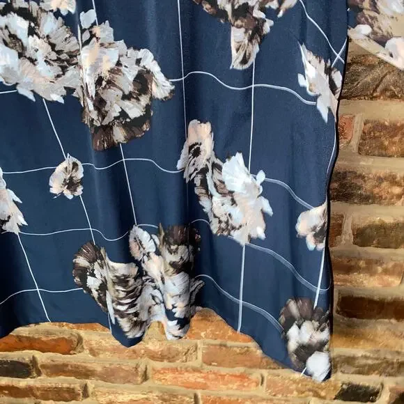 Junarose Navy Blue Floral Long Sleeve V-Neck Blouse Women's Plus Size 22 - Picture 3 of 7